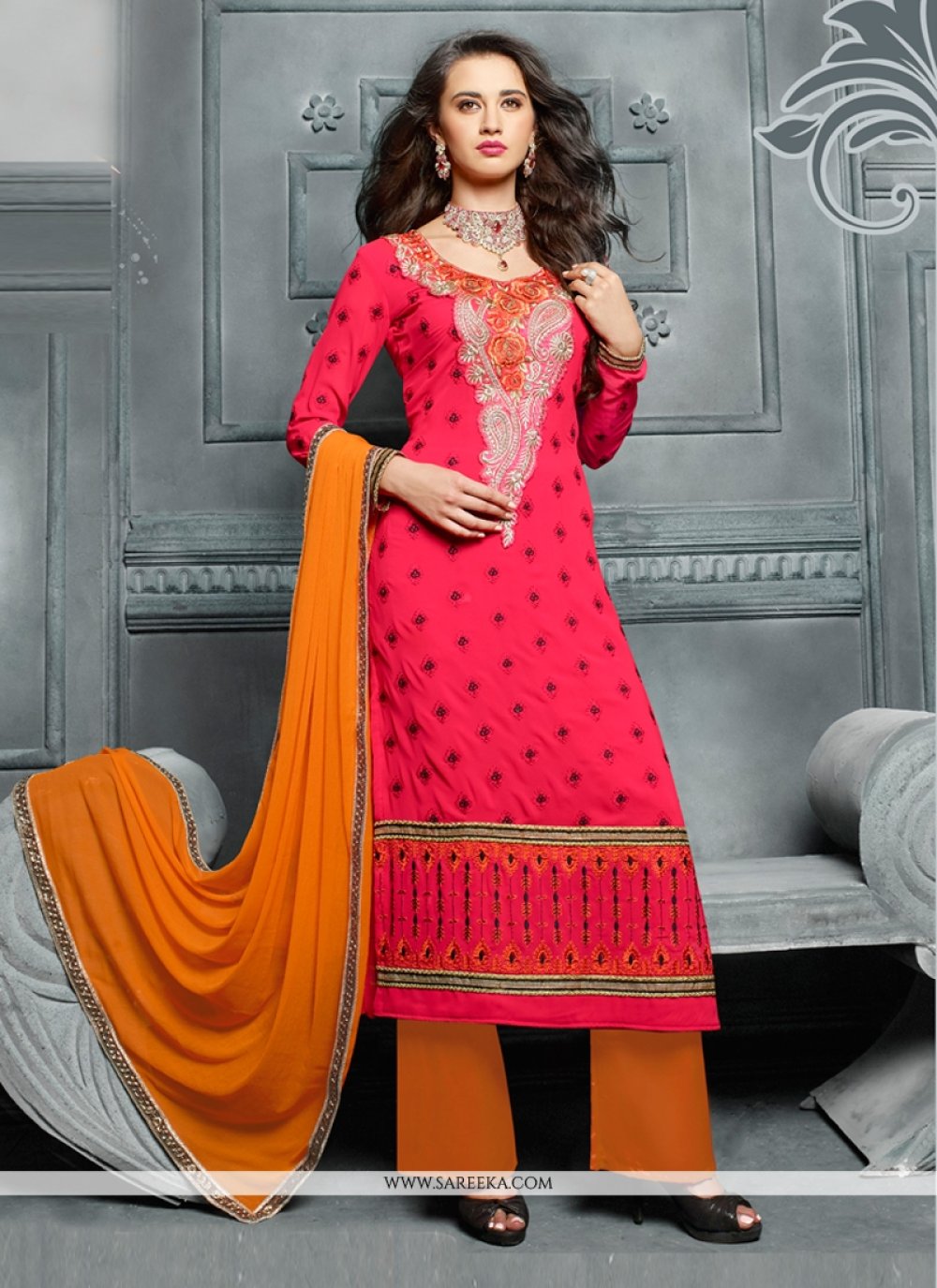 Georgette Hot Pink Designer Pakistani Suit