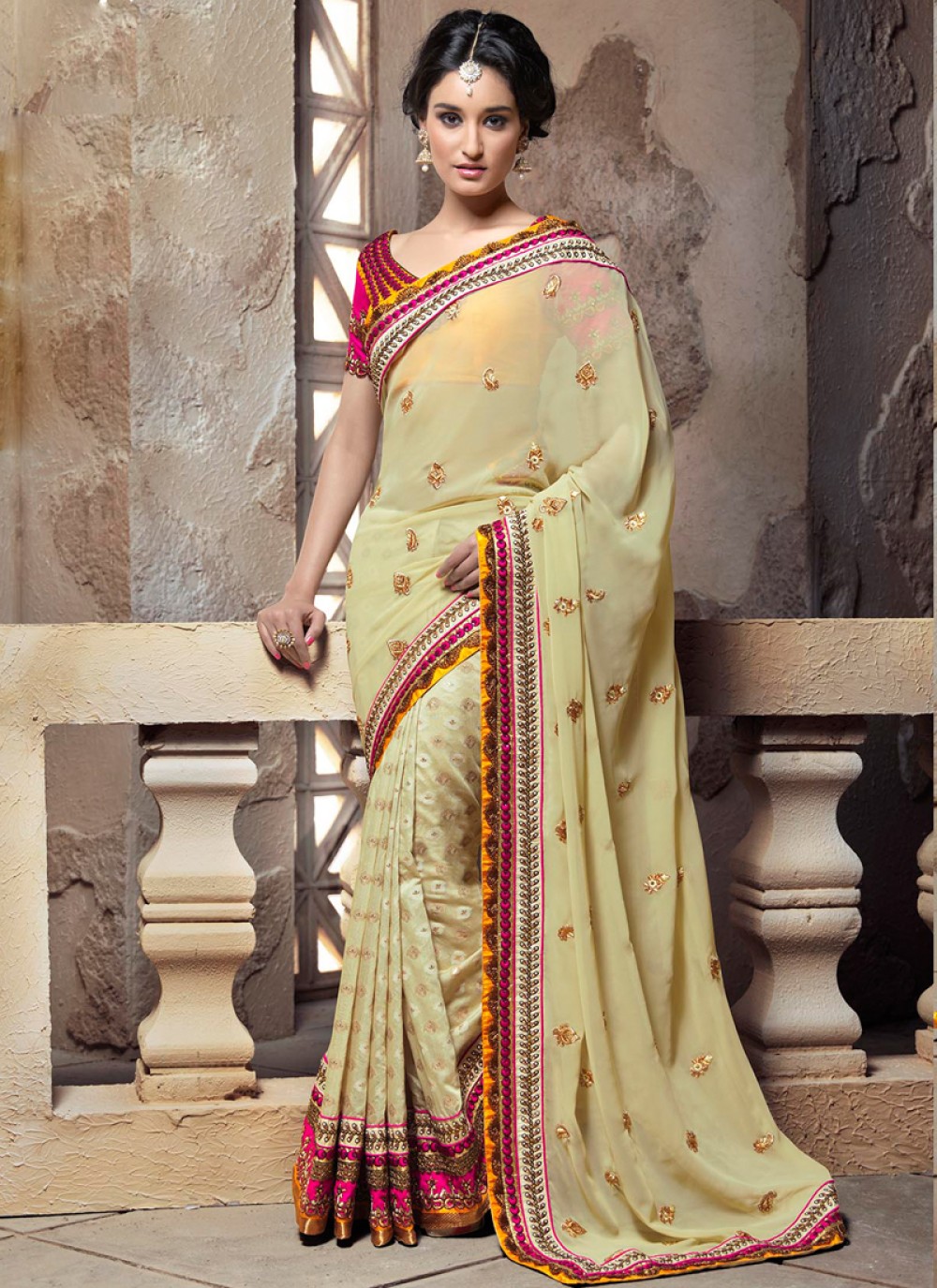 Chiffon georgette 2024 saree with resham work