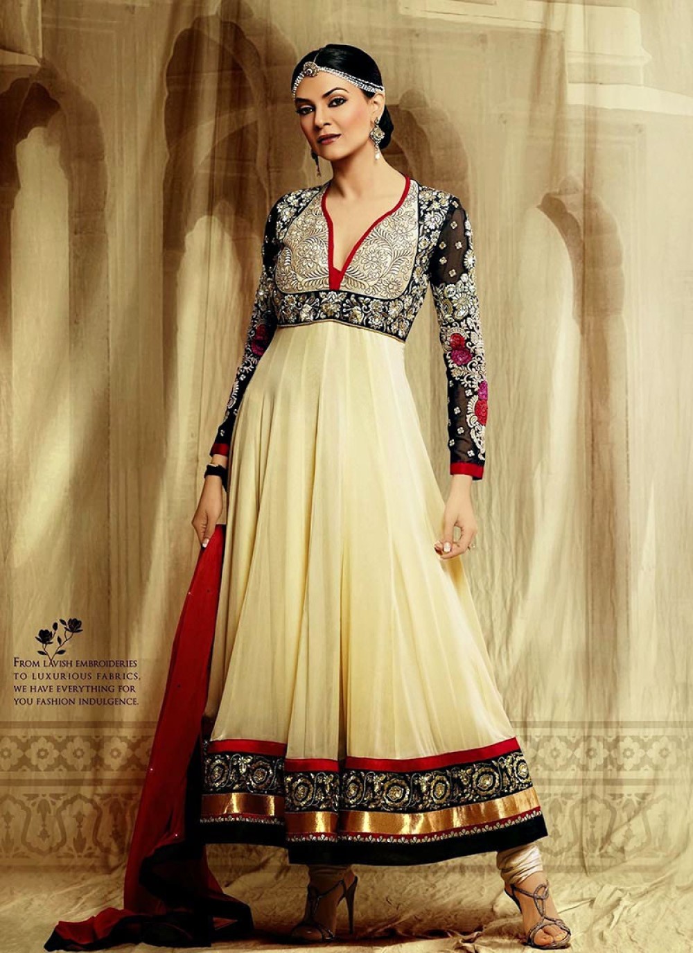 Beige Georgette Solid Gown With Thread Work