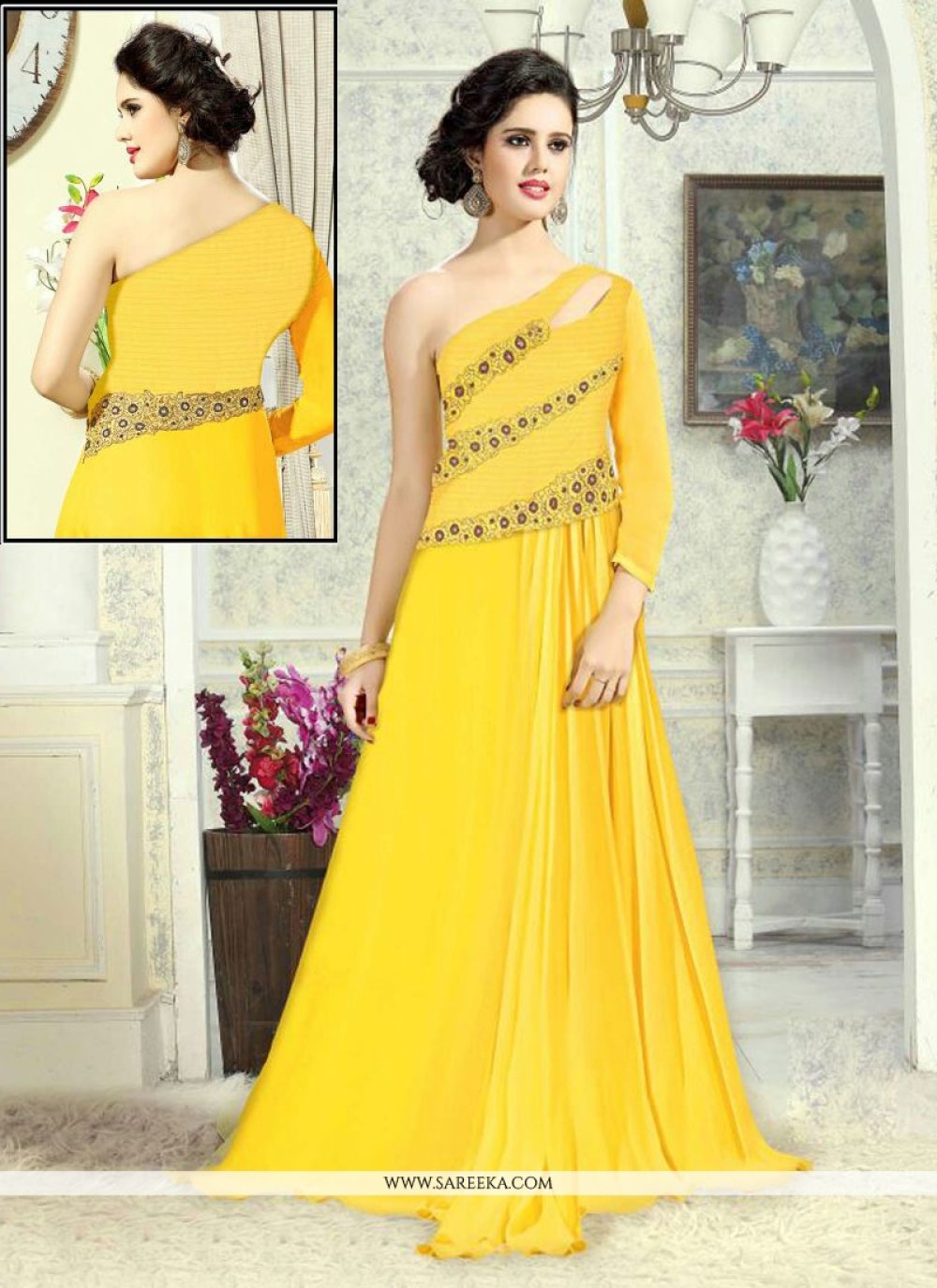 net embroidered gown