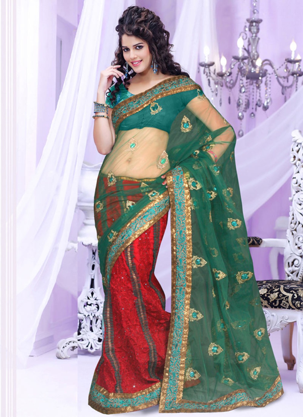 Buy Emerald Green Dola Silk Printed Floral V Lehenga Saree With Blouse For  Women by Seeaash Online at Aza Fashions.