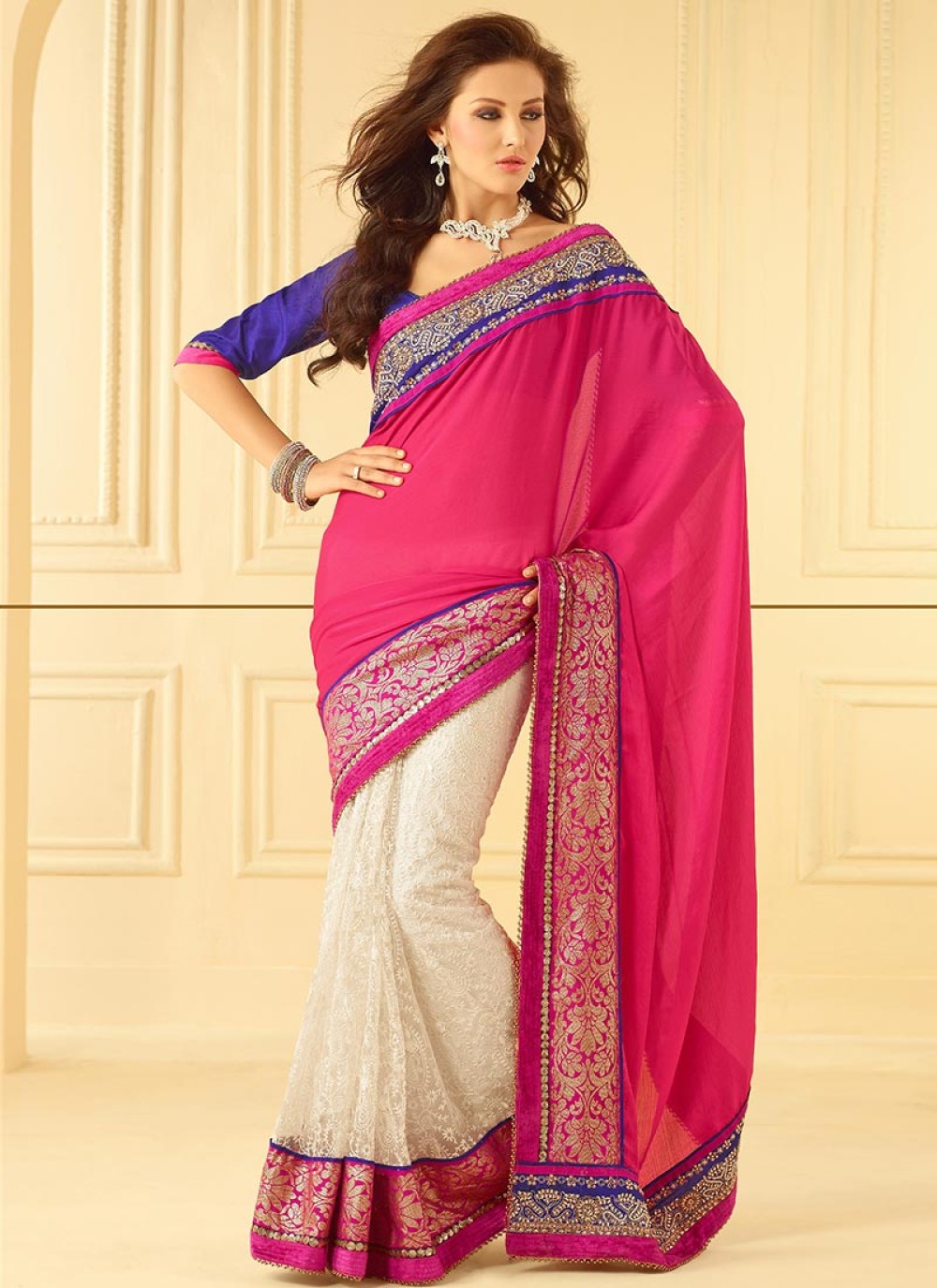 Metallic Grey & Peach Bridal Half Saree - ANJU SHANKAR LABEL