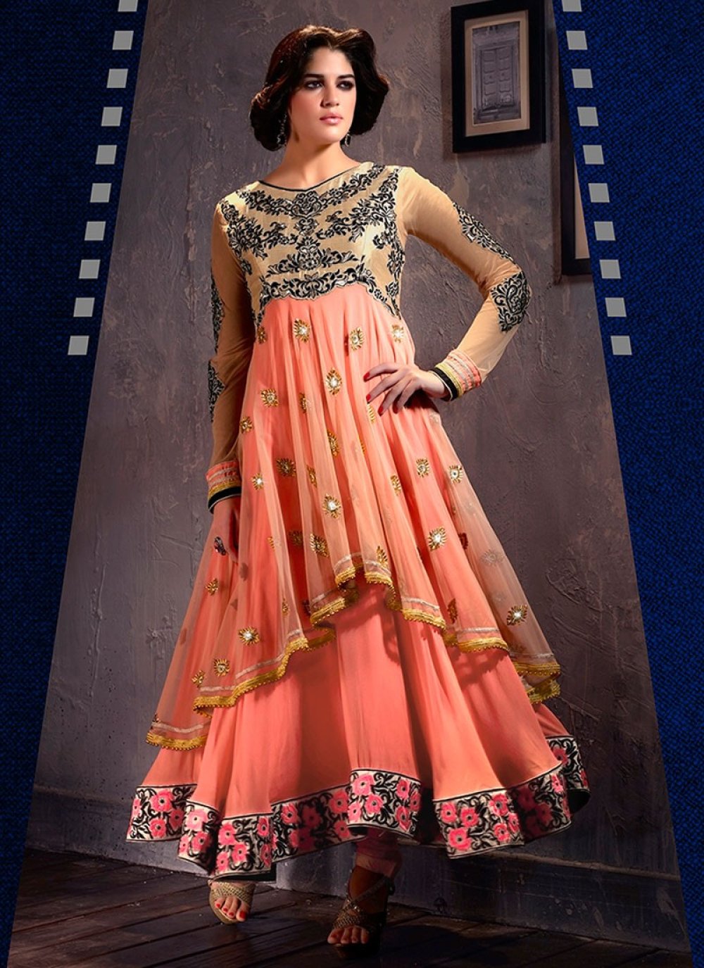 peach anarkali suits