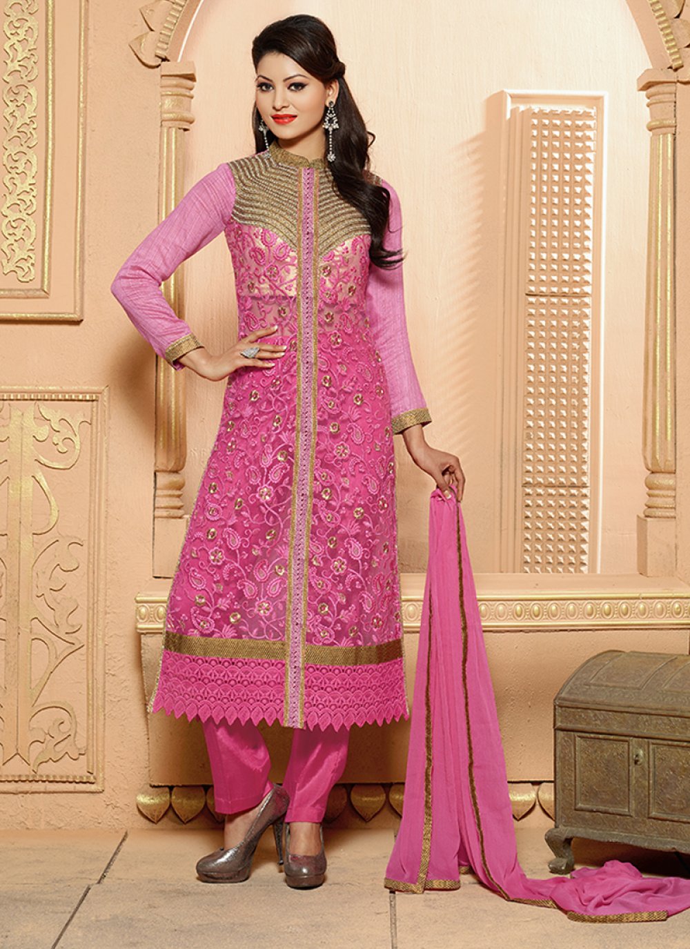 Pink Georgette Pant Style Suit