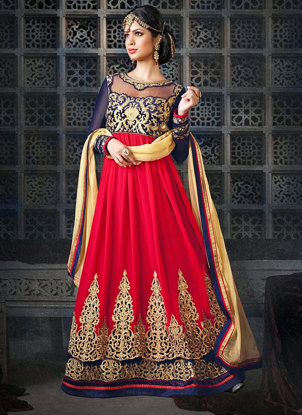 Red Embroidery Work Anarkali Suit