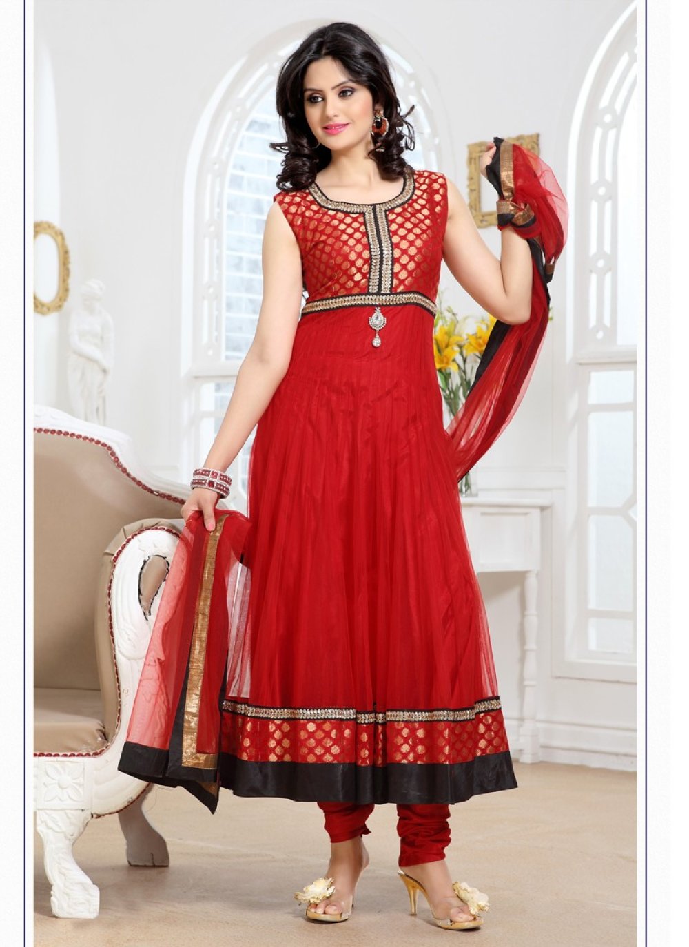 red net anarkali dress