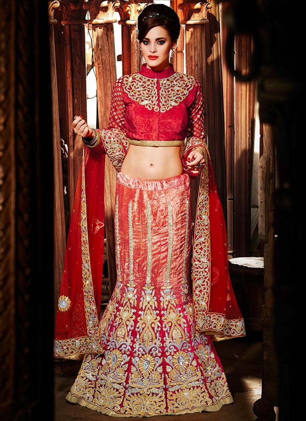 Buy Red 3D embellished fish cut lehenga set by Papa Don't Preach at Aashni  and Co