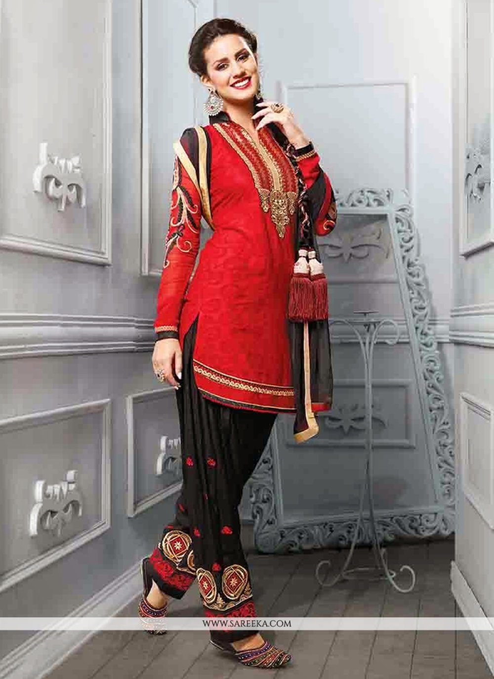 Red Zari Work Punjabi Suit