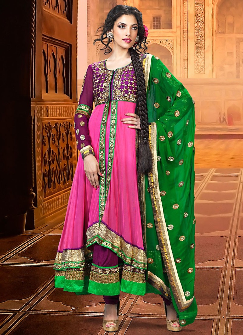 green and pink salwar kameez