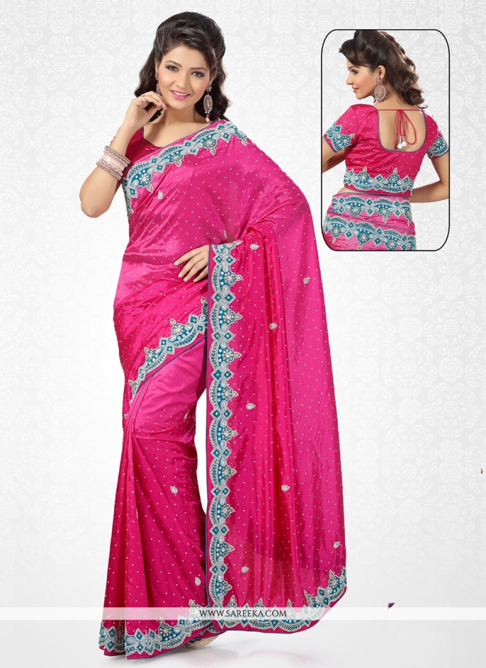 Pink Satin Silk Designer Saree