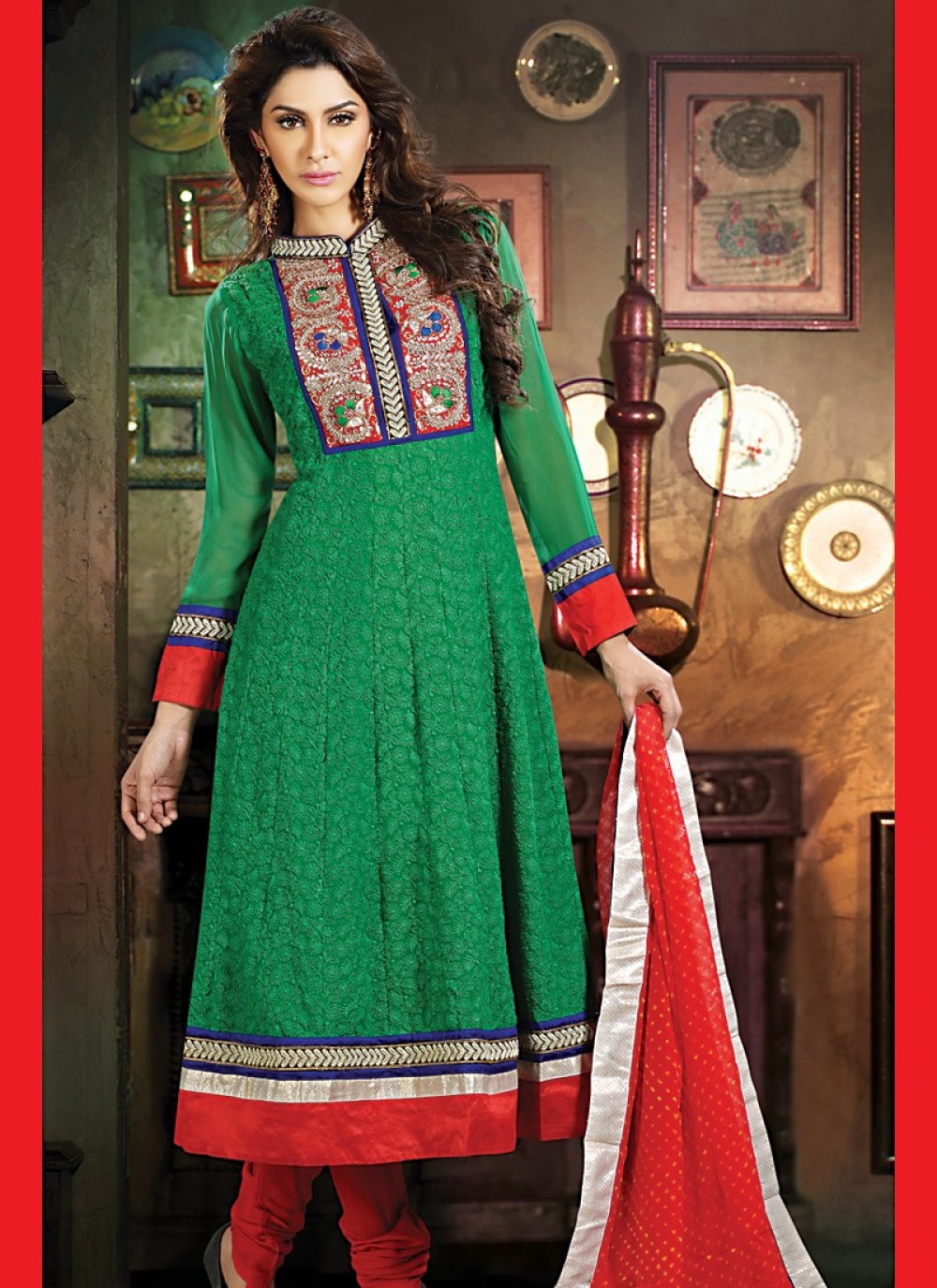 emerald green pakistani suit