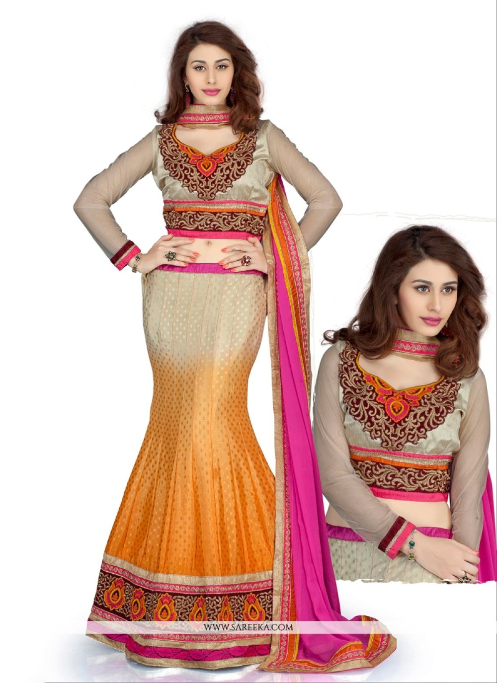 Thread Work Net Designer Lehenga Choli in Cream