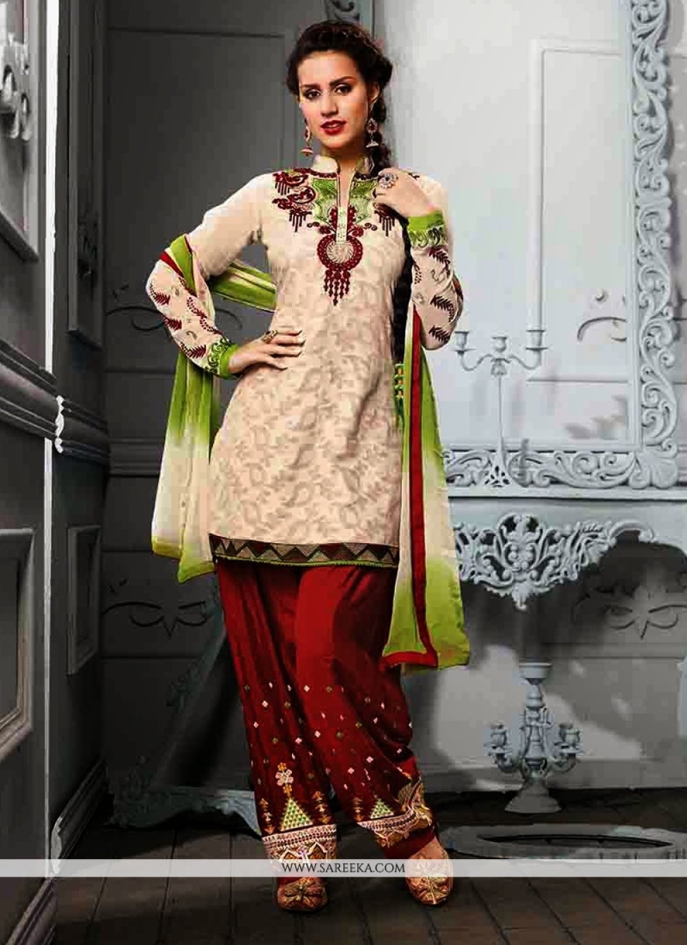 Cream Cotton Jacquard Punjabi Suit
