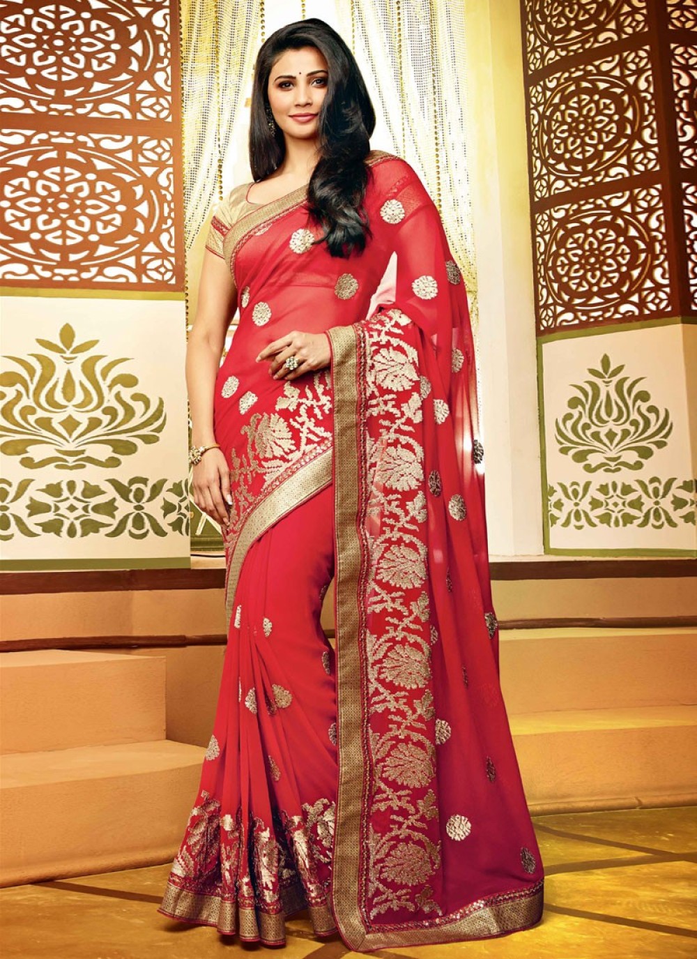 Red Net Saree With Resham Embroidery 4358SR02