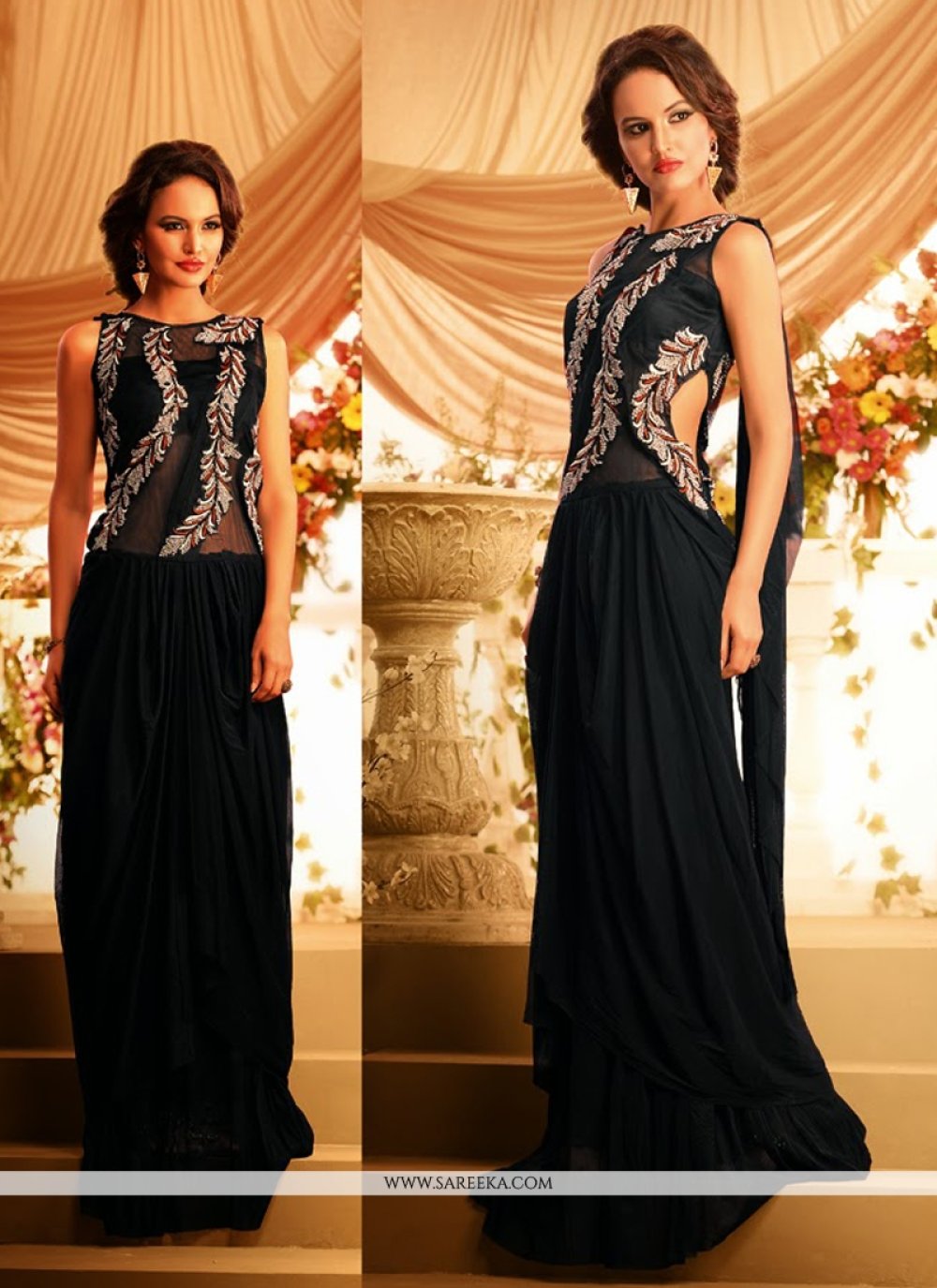 Black Net Georgette Designer Gown