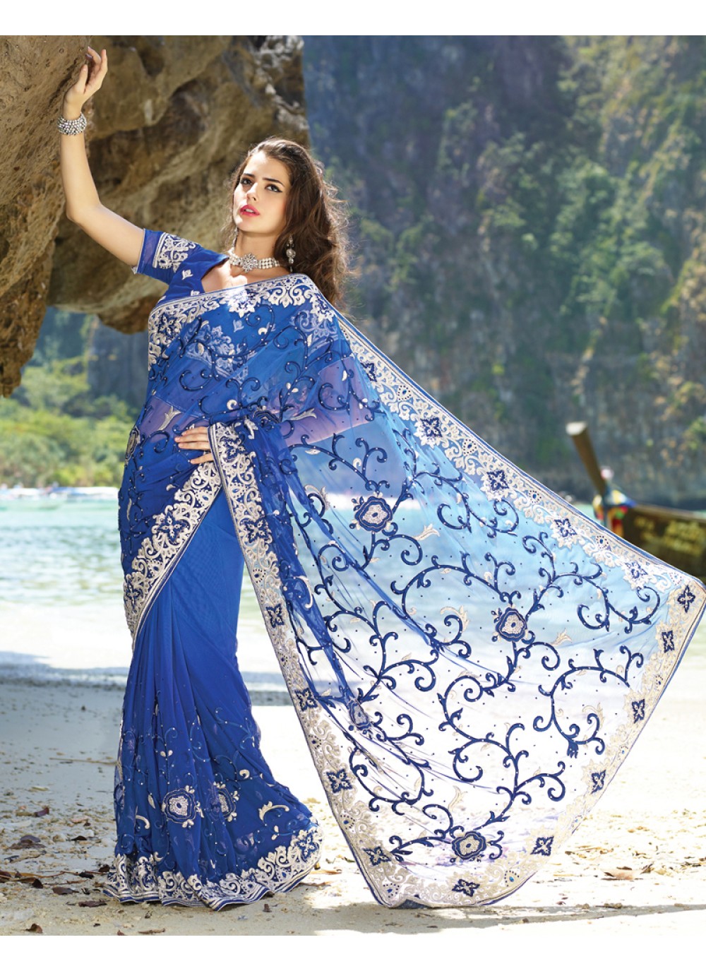Diva Nvy Blue Embroidered Saree