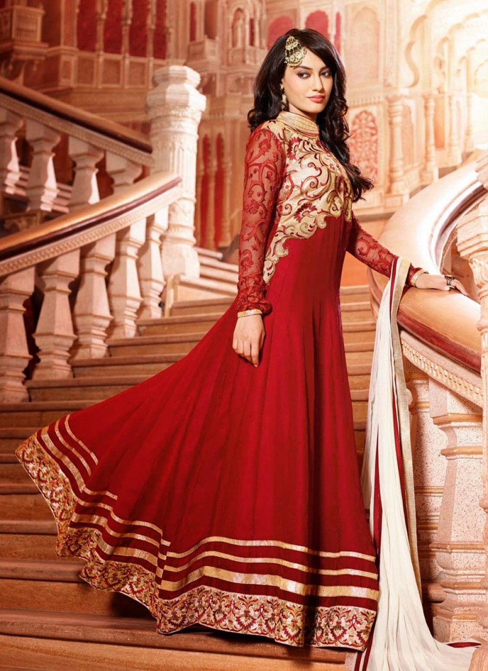 Red Resham Work Net Anarkali Salwar Suit