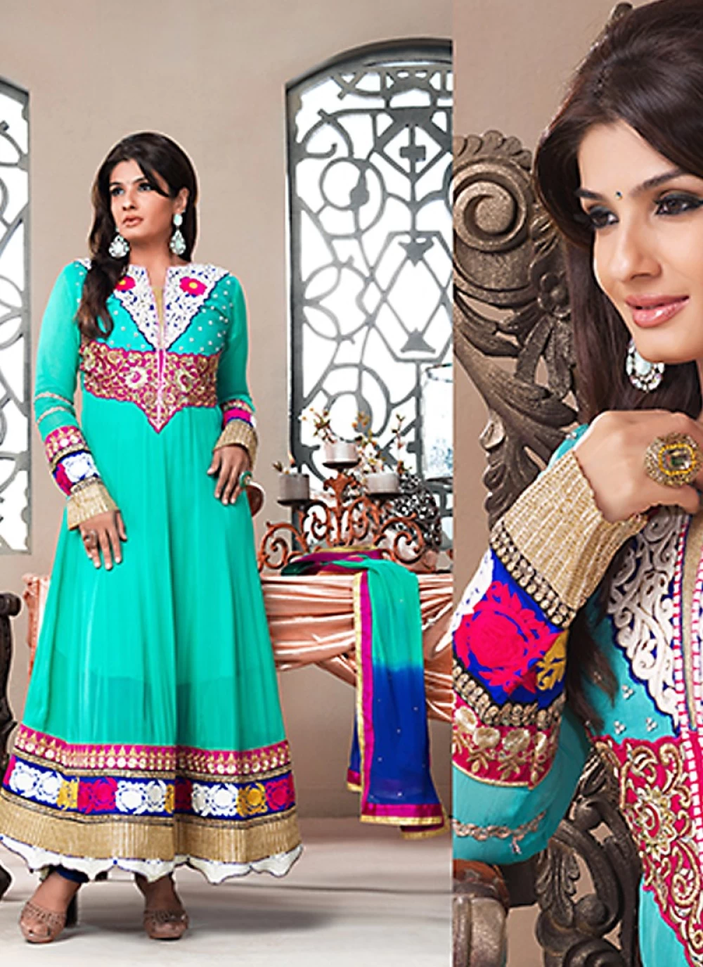 Turquoise Blue Resham Work Anarkali Suit