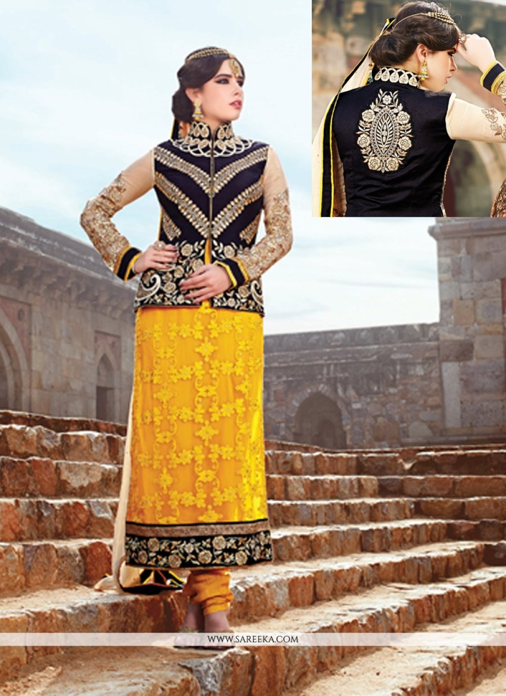 Yellow Pure Georgette Churidar Suit