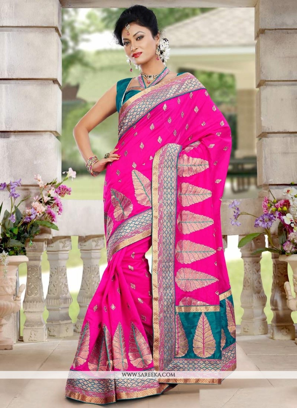 Decent Pink Chanderi Silk Designer Saree