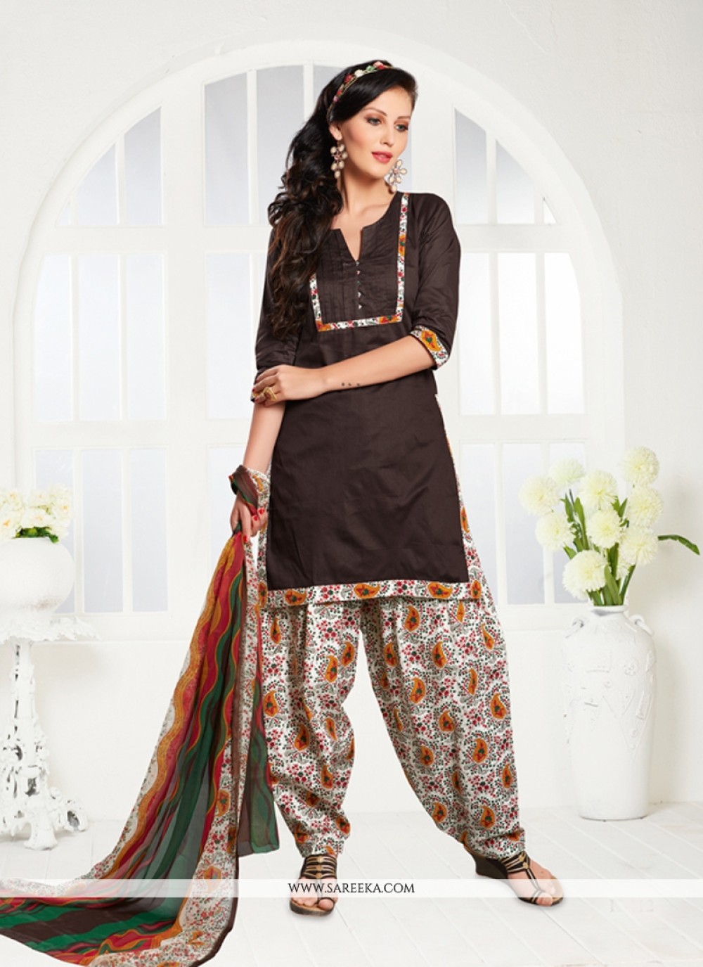 Buy Soch Brown & Black Cotton Semi Patiala Pants With Dupatta for Women  Online @ Tata CLiQ