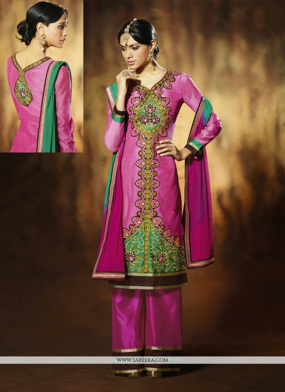 Magenta Art Silk Palazoo Salwar Suit