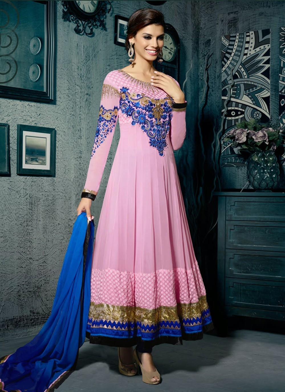 Pink Resham Anarkali Salwar Suit