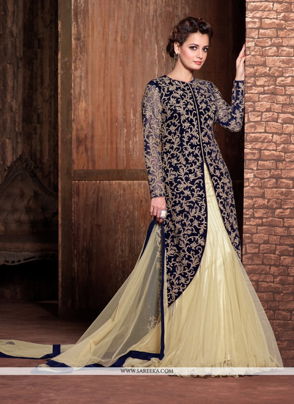 Greyish Silver Ethnic Embroidered Designer Lehenga Kurti Set - Hatkay