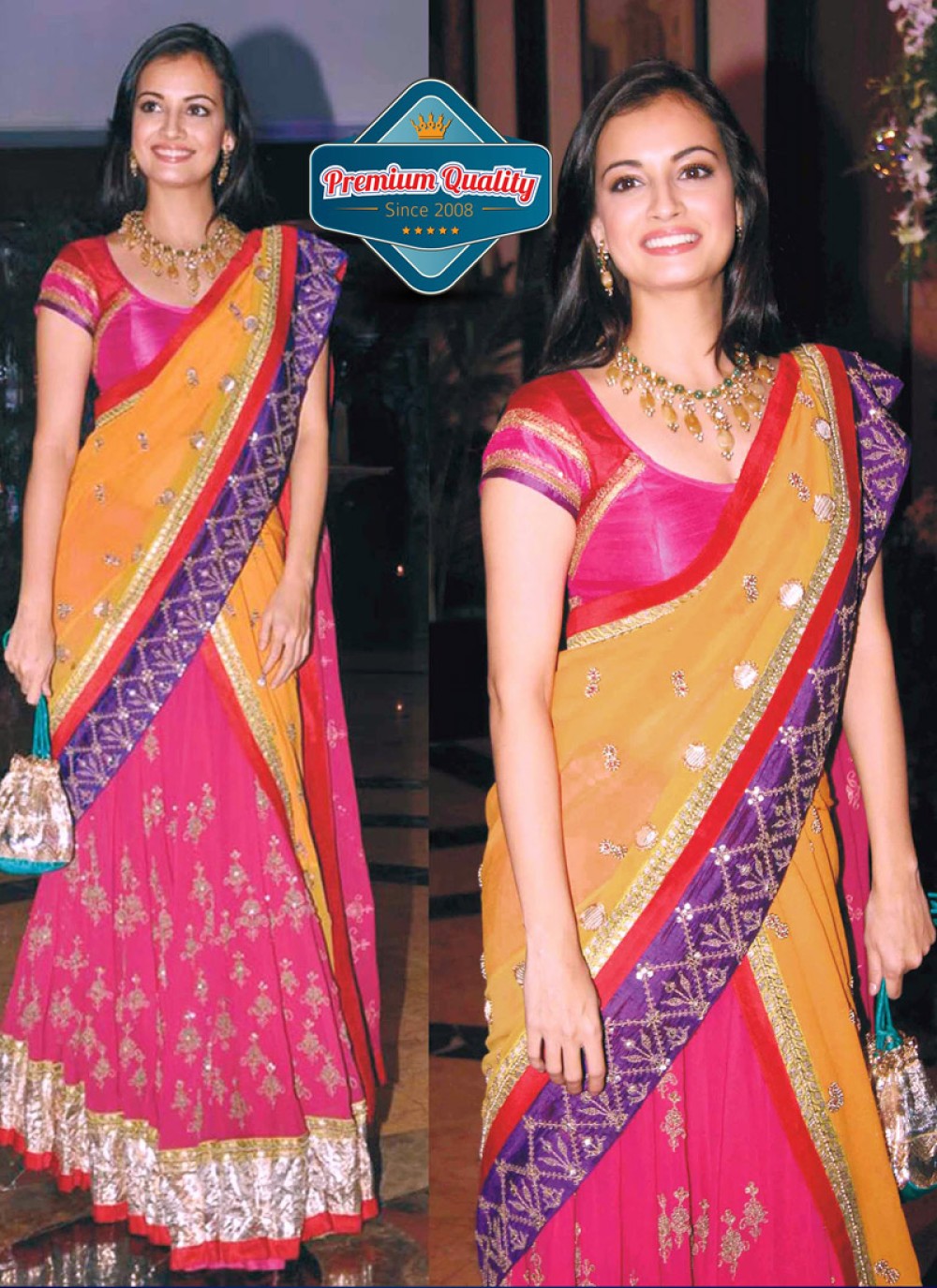 dia mirza pink saree