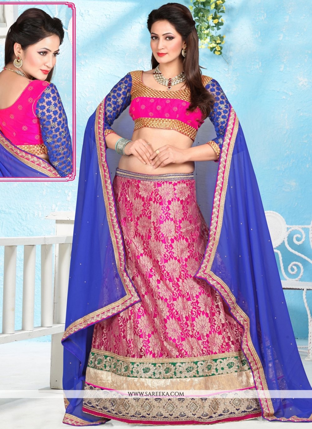 Buy ROYALVISHWA Women's Jacquard Semi-Stitched Lehenga choli Blue Online at  Best Prices in India - JioMart.