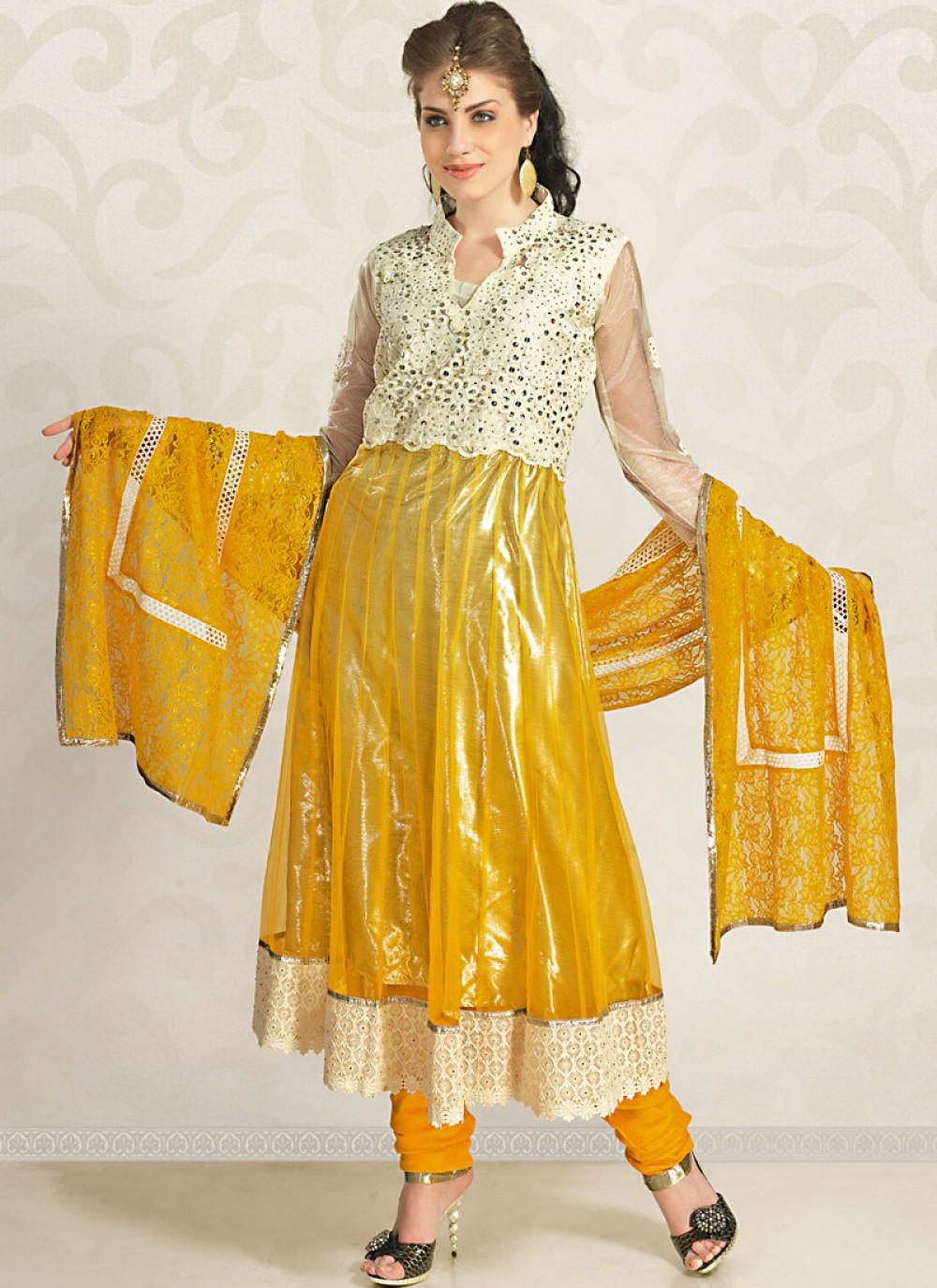 Enigmatic Buttercream & Gold Color Salwar Kameez
