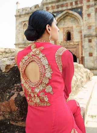 Hot Pink Lace Work Georgette Designer Salwar Suit