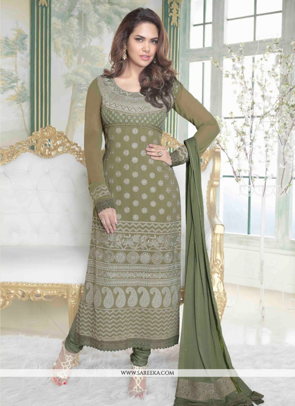 olive green colour churidar