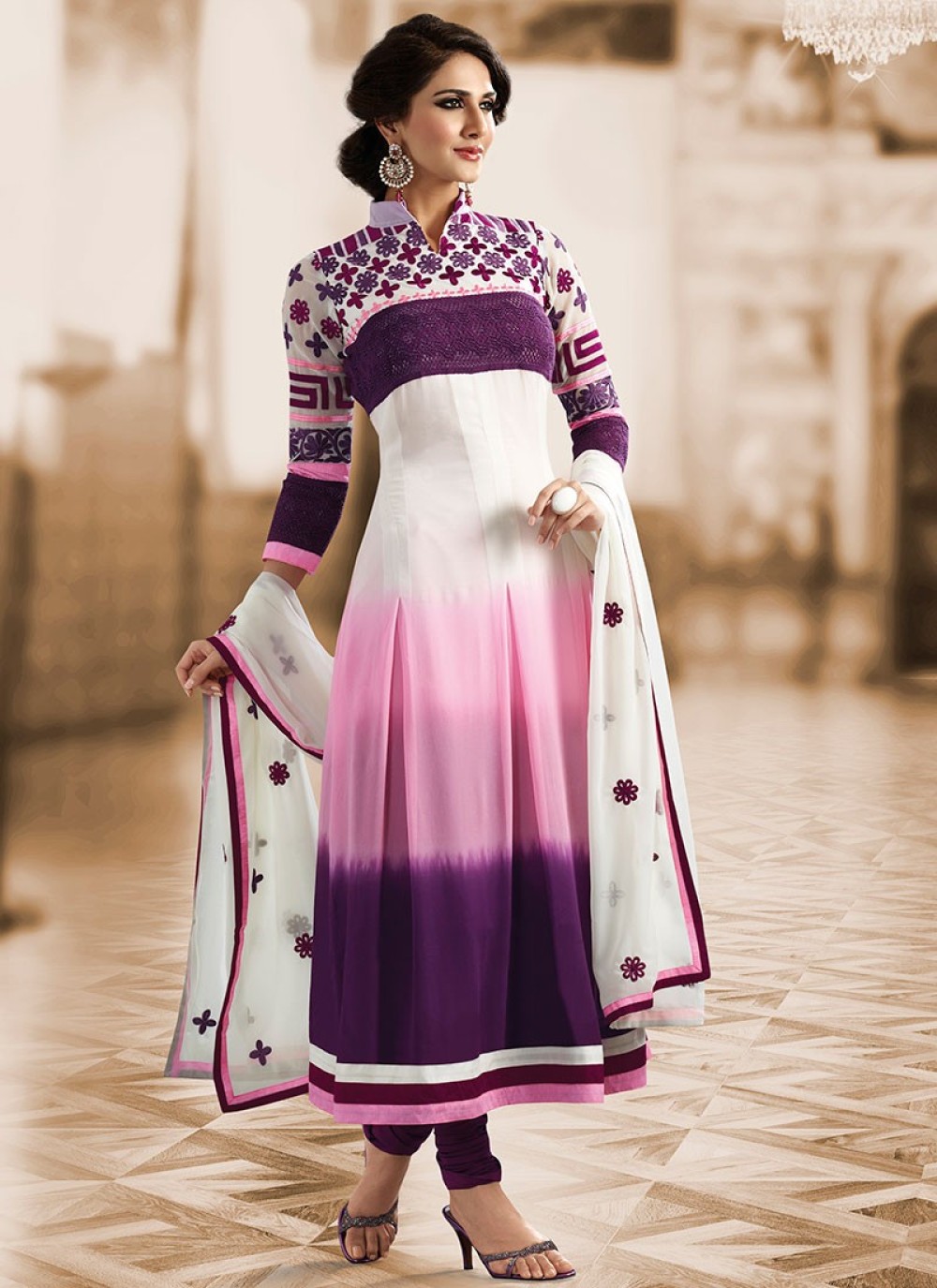 Bluish Purple, Pink & White Salwar Kameez