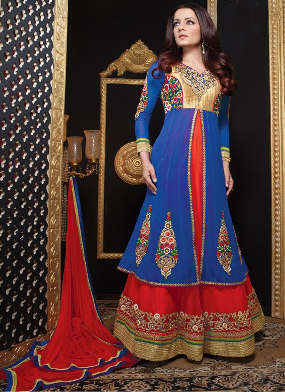 red and blue anarkali