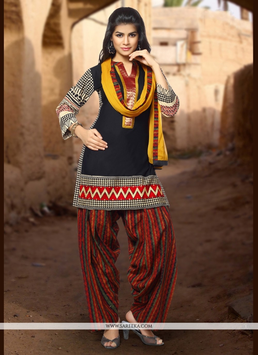 Black Resham Work Trendy Punjabi Churidar Suit
