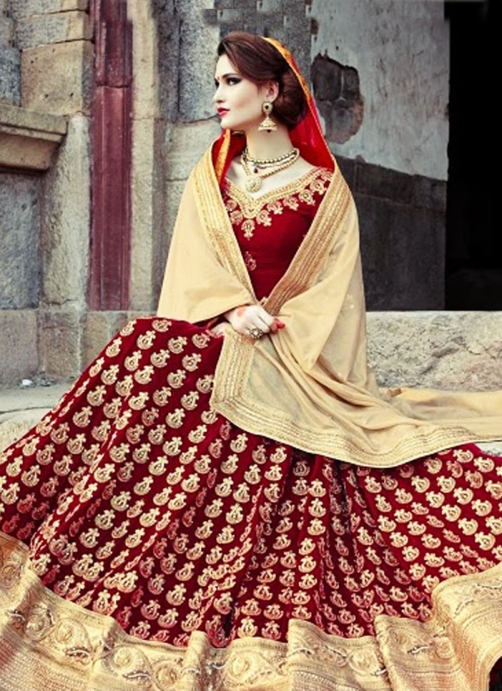 Maroon Velvet Lehenga Choli Dupatta Ethnic Designer Lengha Chunri Set Rakhi  | eBay