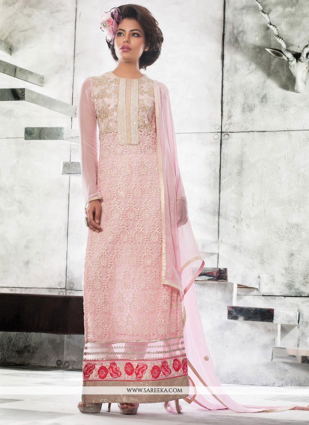 pink net churidar designs