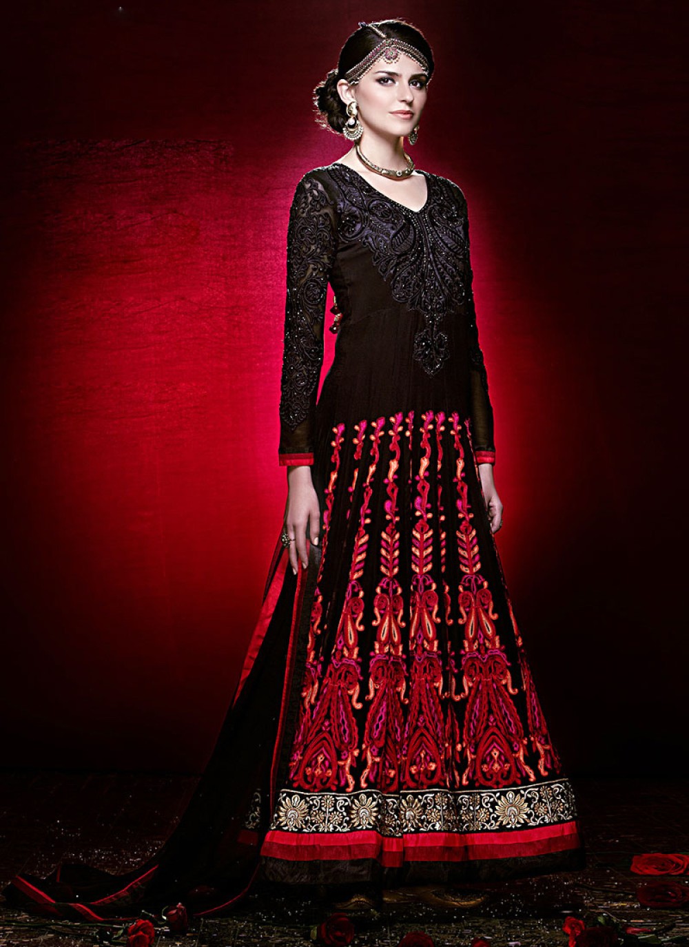 Black Faux Georgette Pakistani Style Anarkali Suit