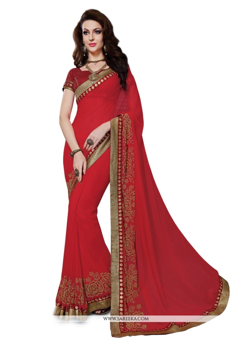 Georgette Red Designer Saree Georgette Red Designer Saree