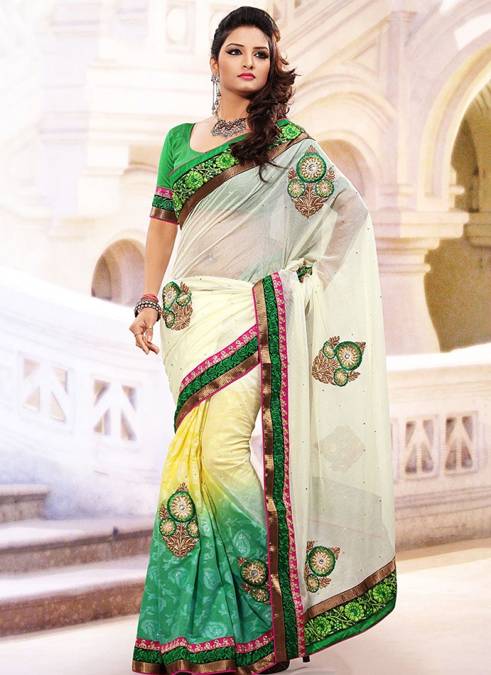 Green White Garad Silk Sarees Get Extra 10% Discount on All Prepaid Tr –  Dailybuyys