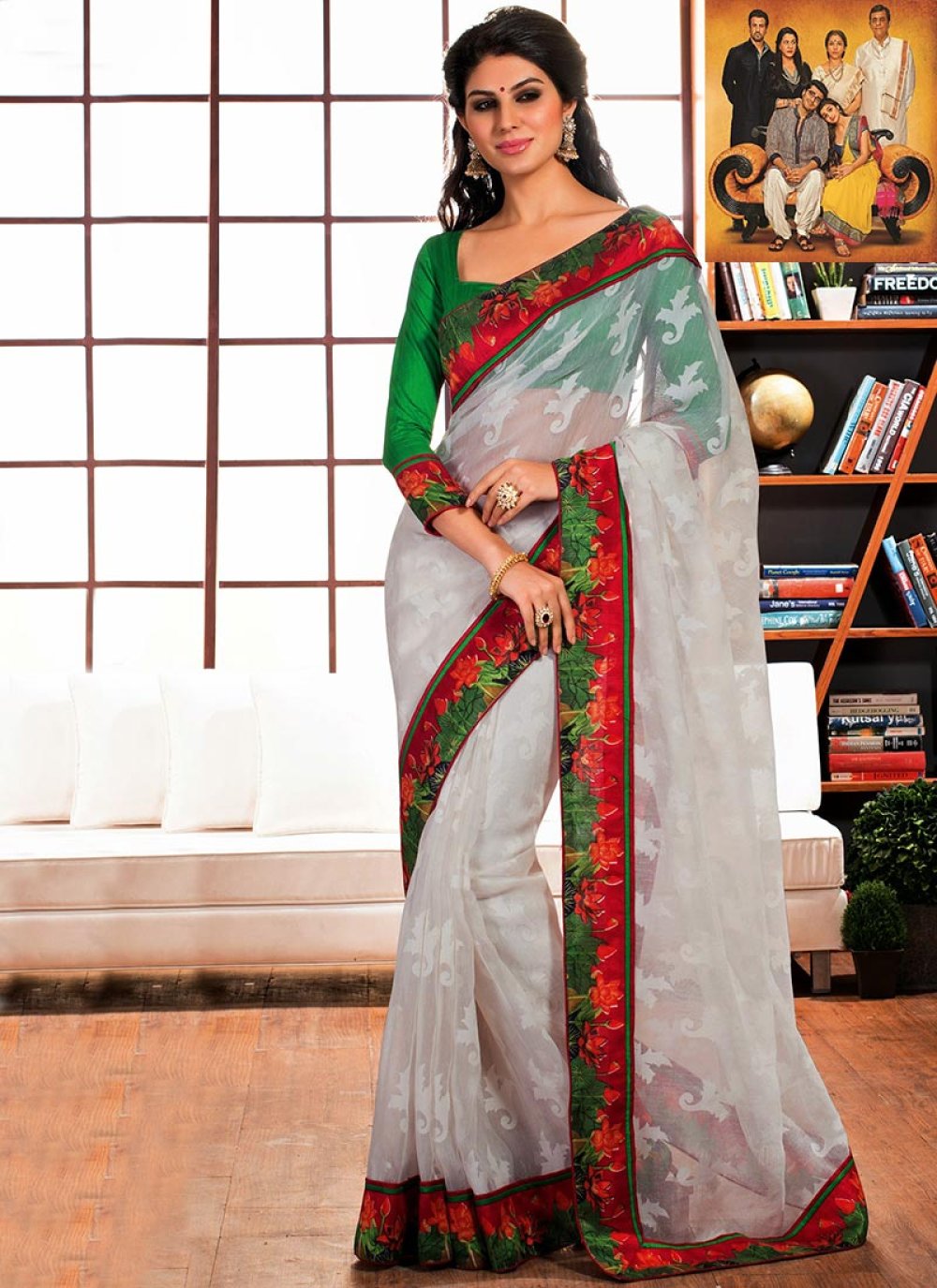 fab off white net jacquard 2 states saree