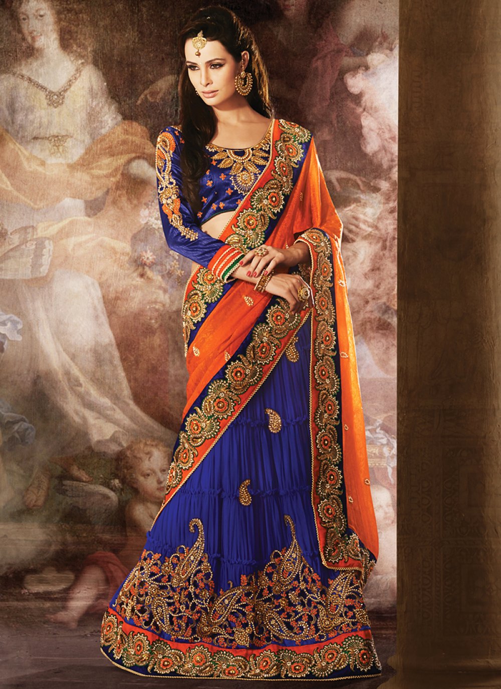 Designer Georgette Ready to wear Purple Lehenga Saree With Beautiful Multi  And Sequins Work . - sethnik.com