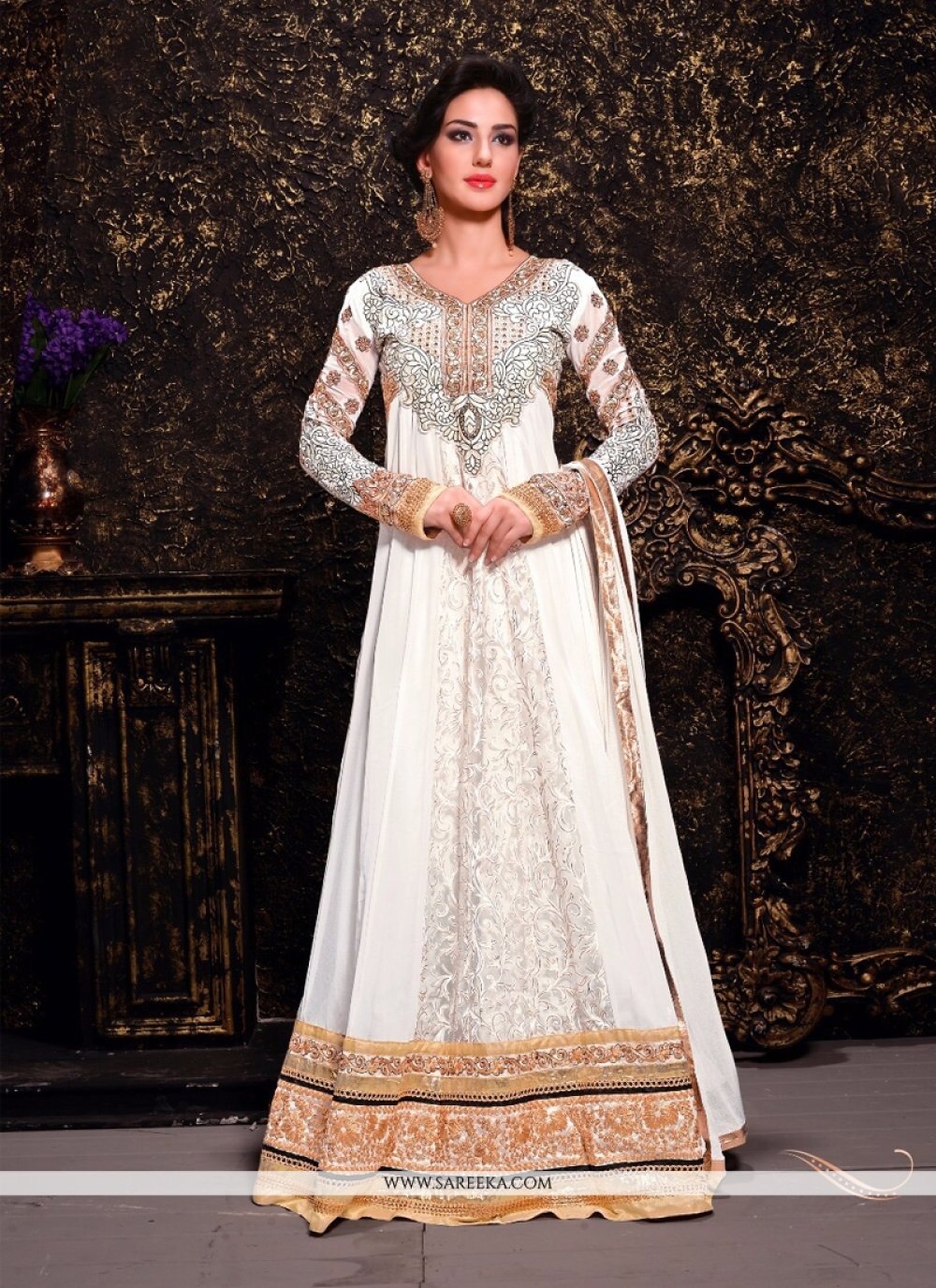 $193 - $258 - White designer gowns, White floor length anarkali suits and  White wedding gown dress Online Shopping
