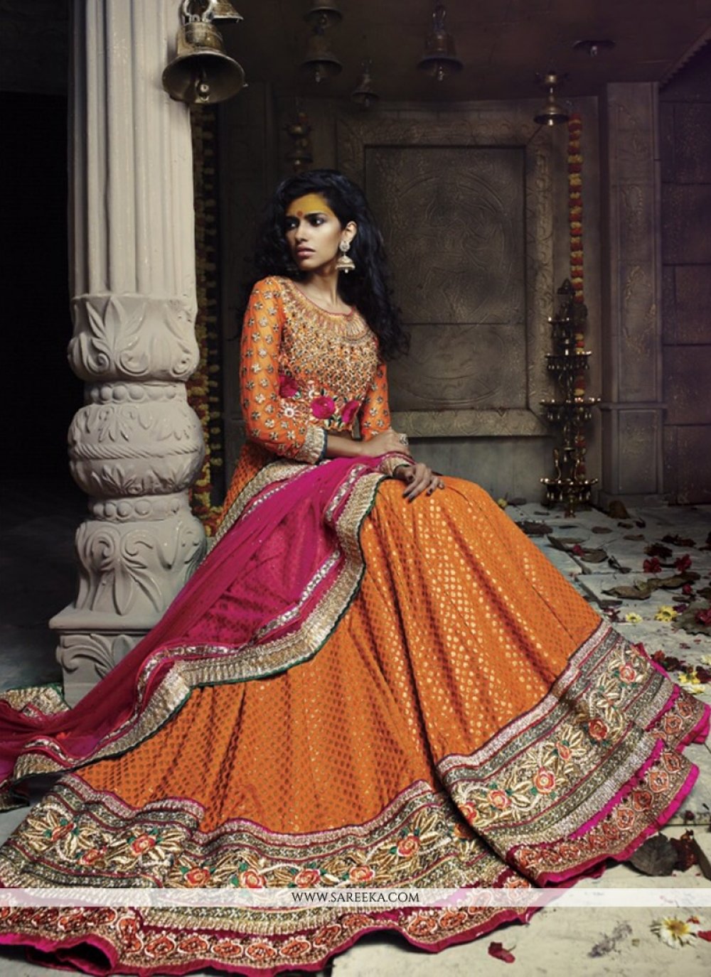 Fabulose Orange Banarasi Silk Jacquard Lehenga Choli