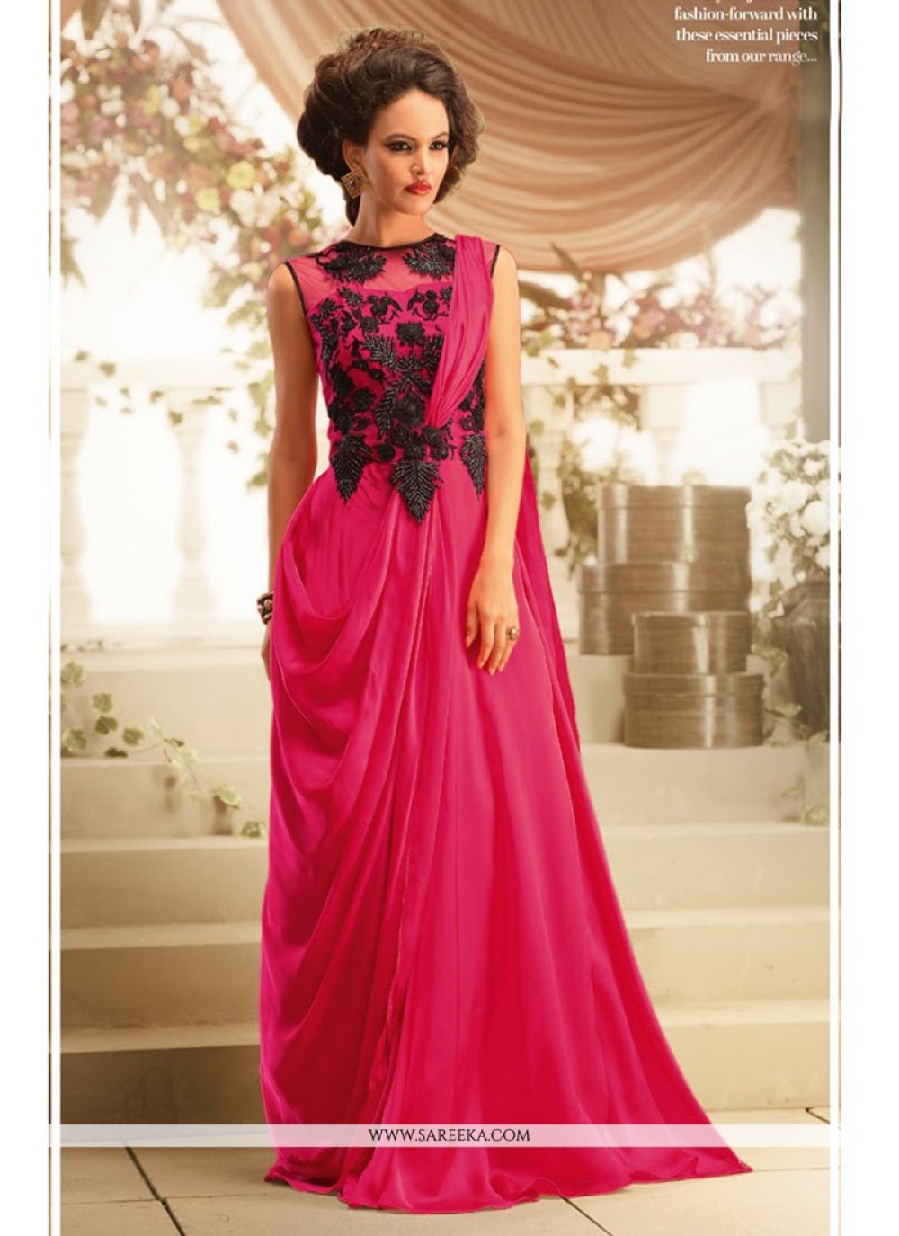 Fabulose Pink Satin Georgette Designer Gown