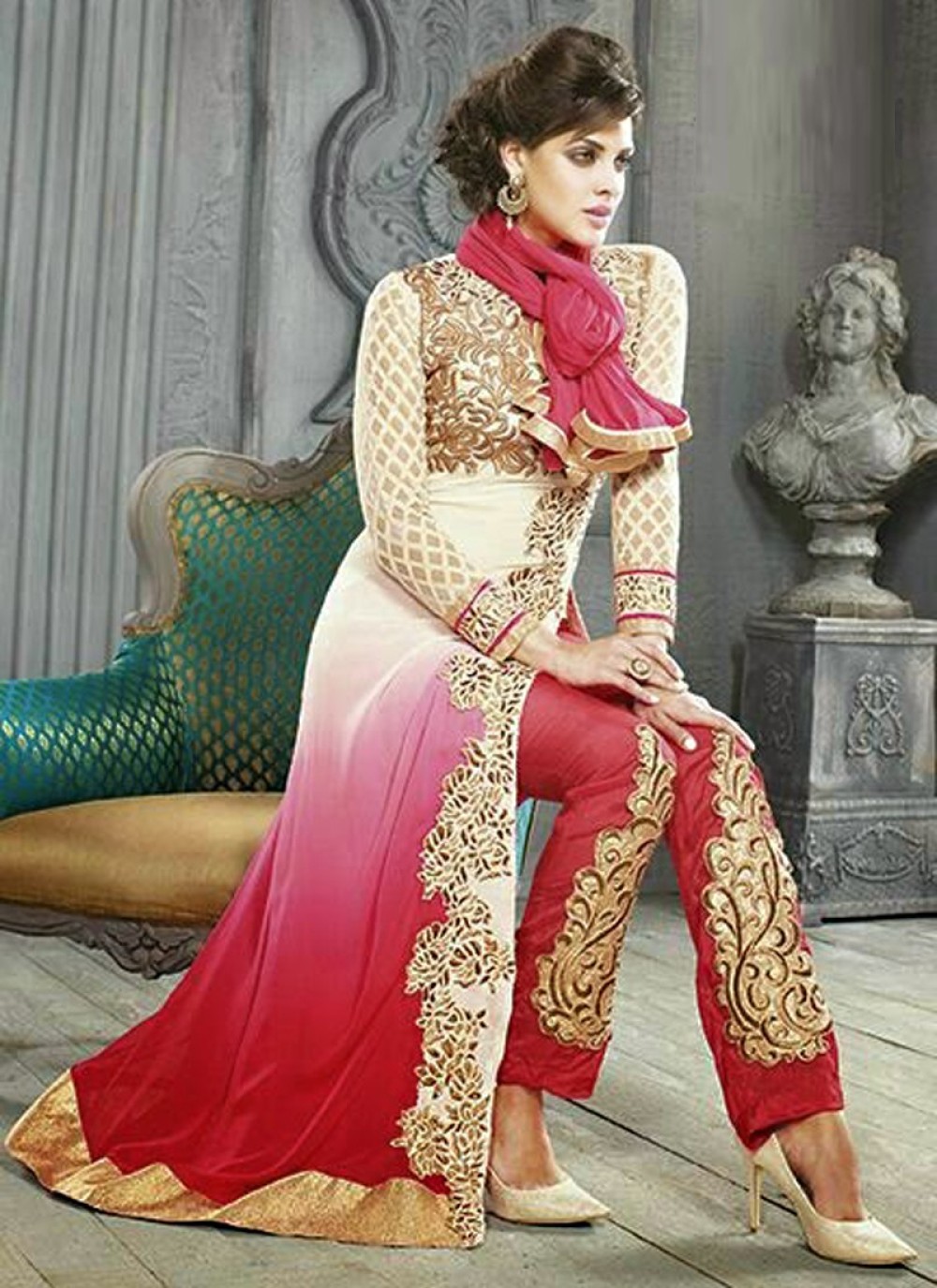 Fabulose Pink Shaded Georgette Salwar Suit