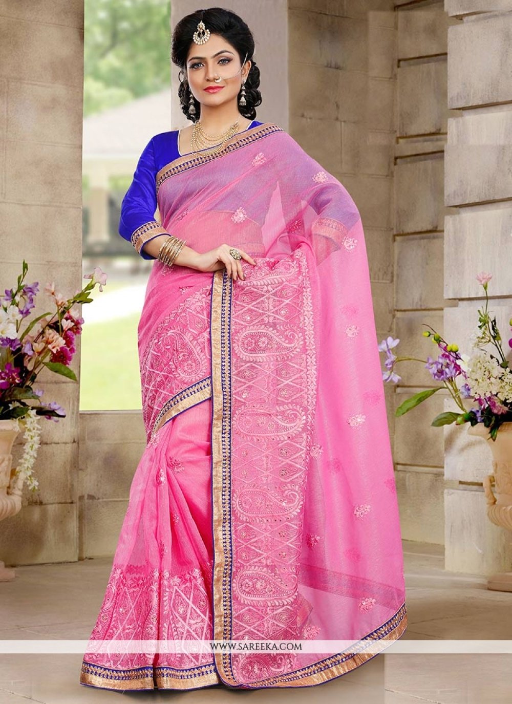 Fashionistic Pink Shaded Net Saree