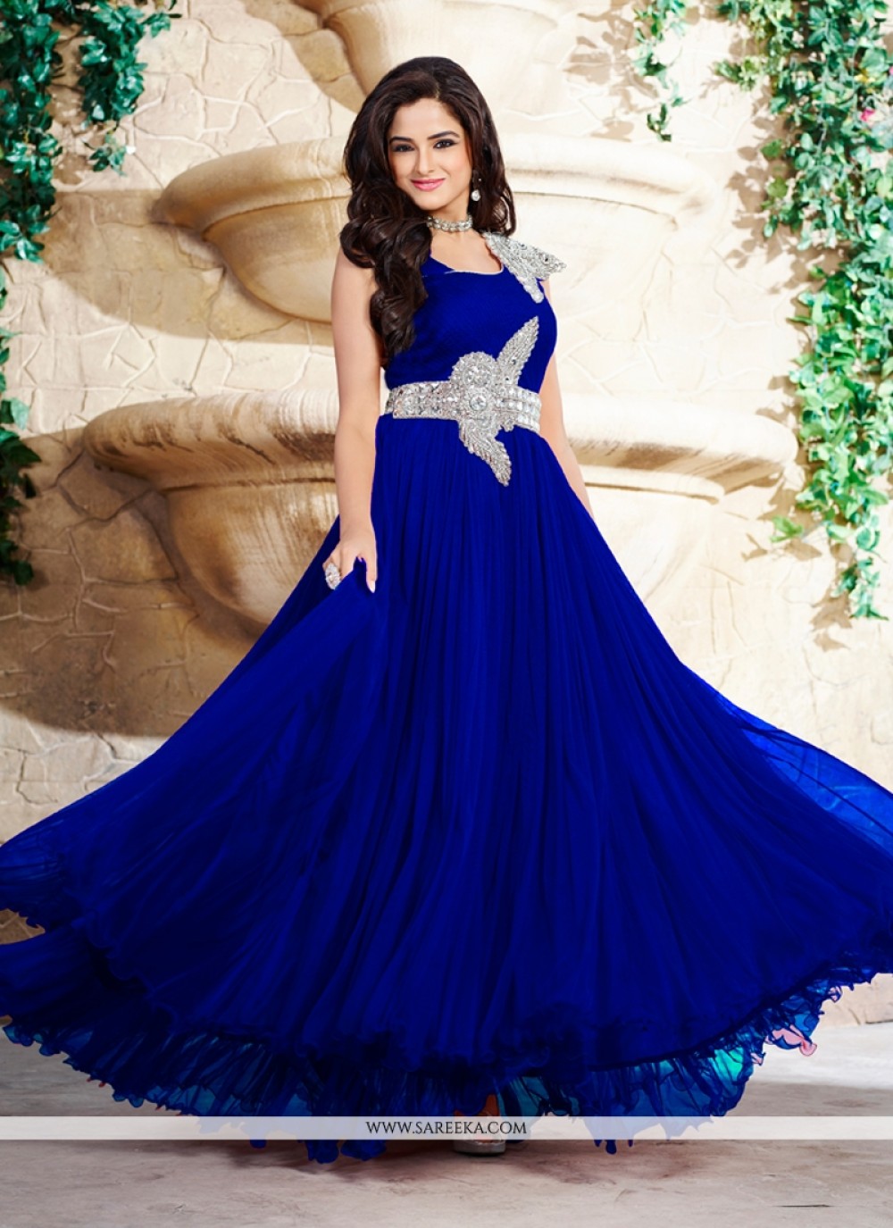Buy Jiya by Veer Design Studio Blue Net Sequin And Bead Embroidered Gown  Online | Aza Fashions