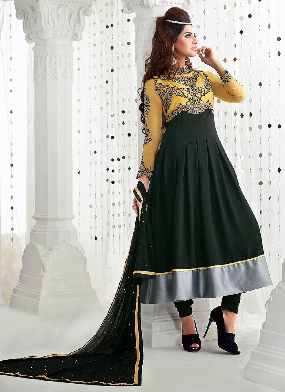 black suit golden salwar